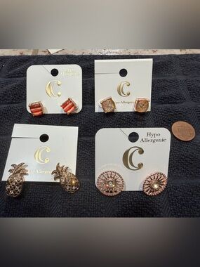NWT Charming Charlie Earring Bundle Set of 4 - Pineapple, Opal, Stripe, Sunburst